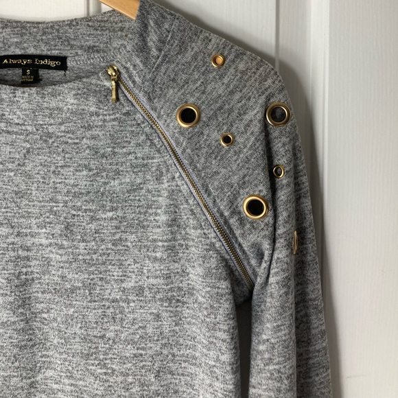 Always Indigo Marled Grey Sweater with Shoulder Details - Picture 3 of 6